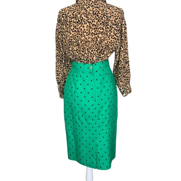 Jeremy Scott Green and Black Polka Dot Pencil Skirt - Picture 4 of 8